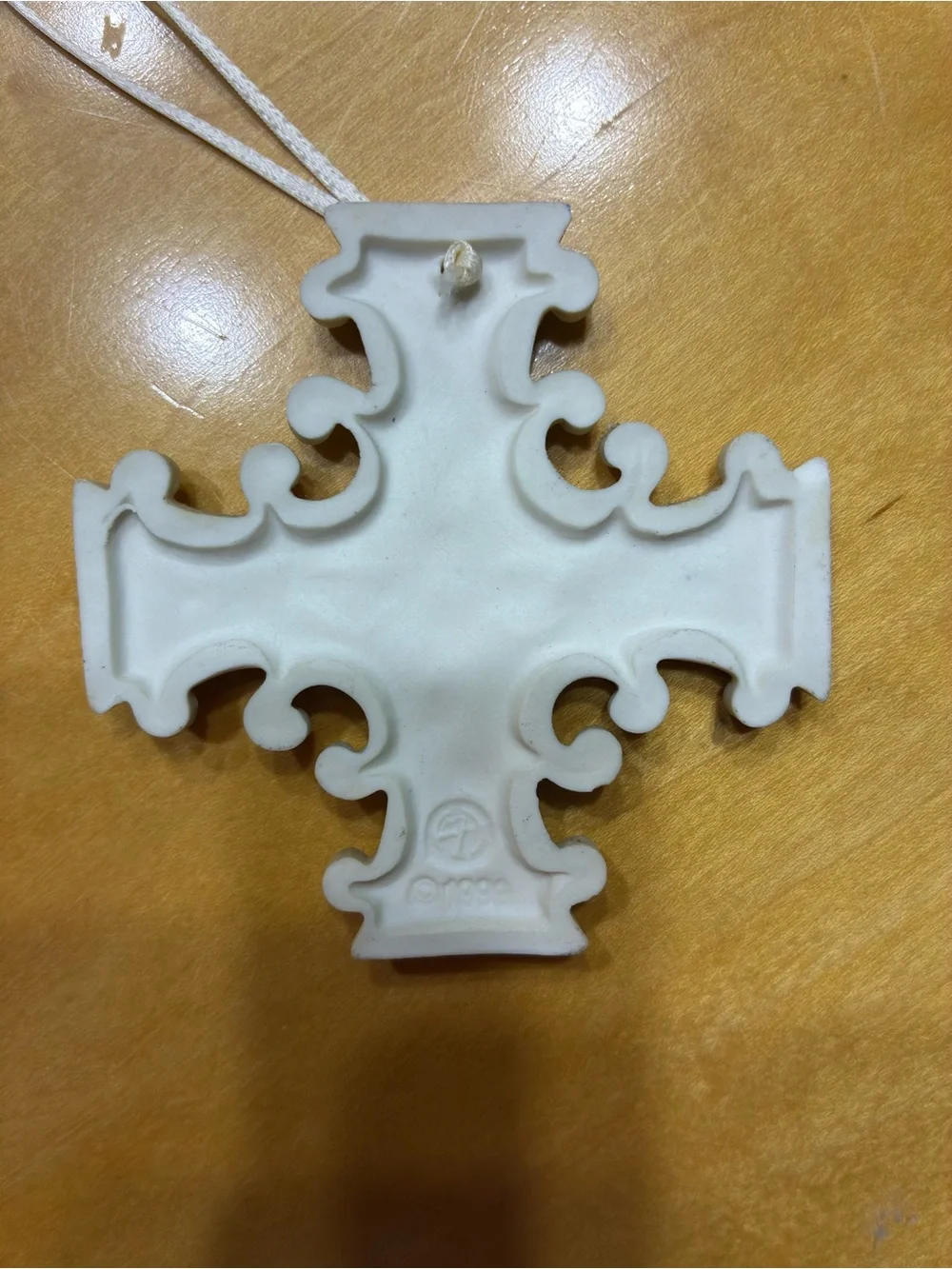 Margaret Furlong Vintage Ornate Decorative Cross Ornament in Ivory